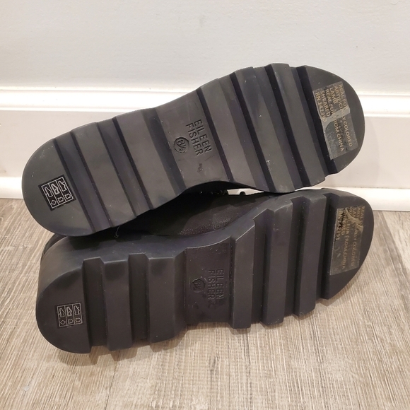 NEW Eileen Fisher Calm Genuine Shearling Trim Booties Black Nubuck - Picture 6 of 6